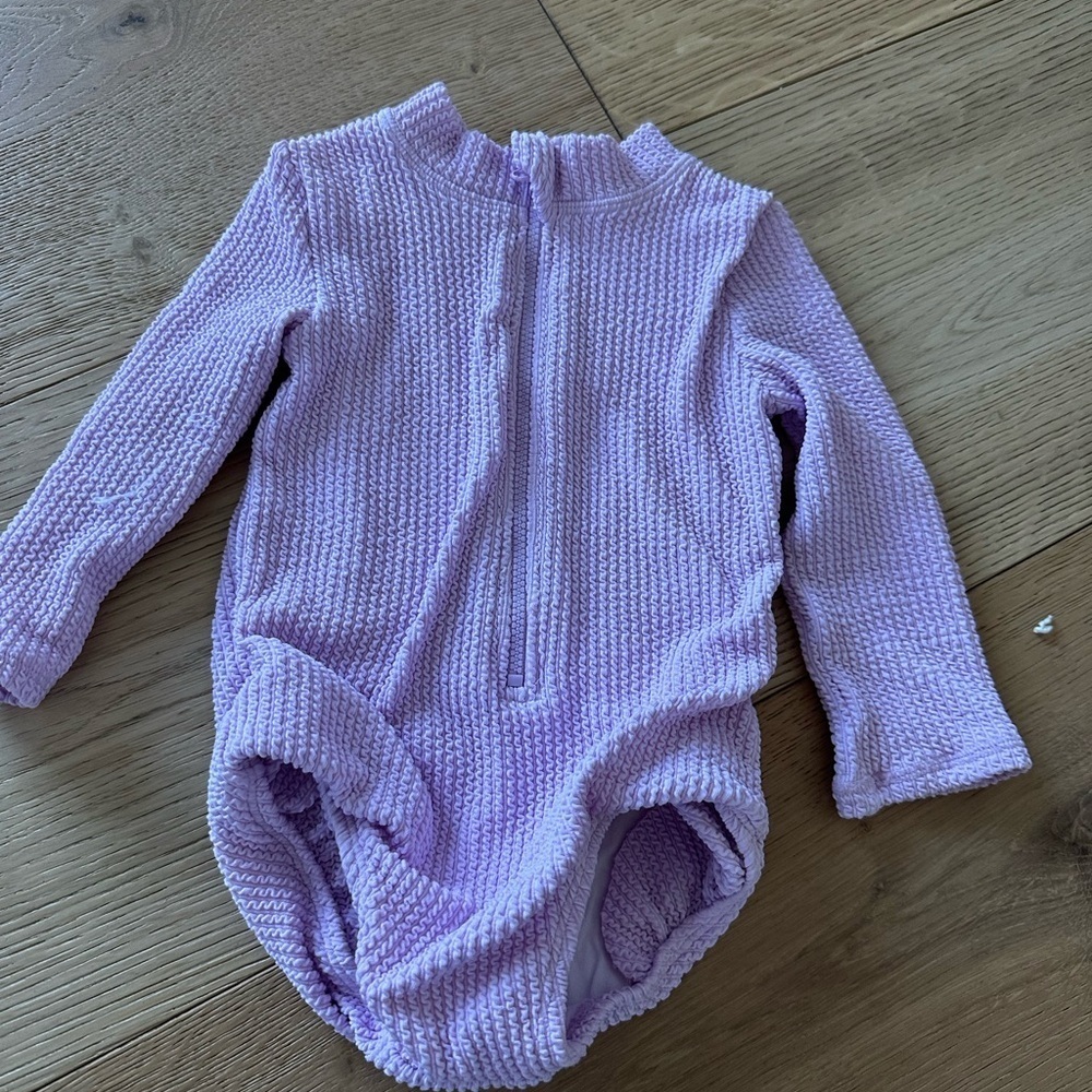 Cotton On wrinkle swim suit rash guard baby girl purple lavender 12/18m